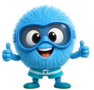 Blauwe Swimie met duikbril zwaait